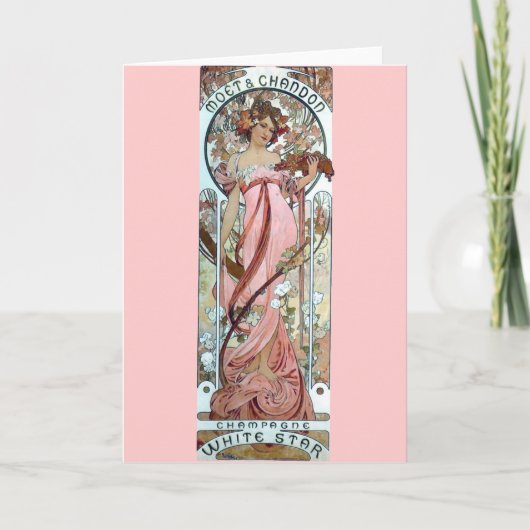Stern-Champagnerfrau des mucha Kunst-Dekos weiße Karte (Vorderseite)