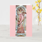 Stern-Champagnerfrau des mucha Kunst-Dekos weiße Karte (Gelbe Blume)