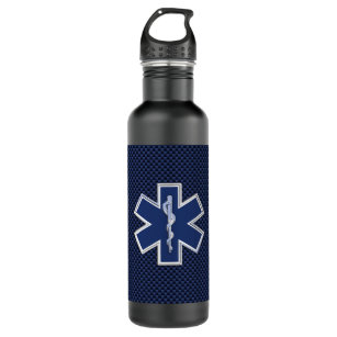 Stern des Leben-Sanitäters EMS auf blauer Edelstahlflasche