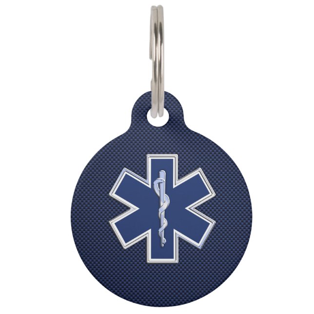 Stern des Leben-Sanitäters EMS auf blauer Haustiermarke (Vorderseite)