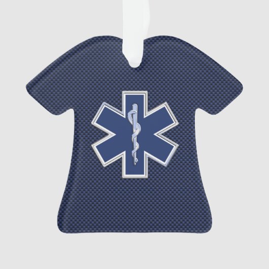 Stern des Leben-Sanitäters EMS auf blauer Ornament (Vorderseite)