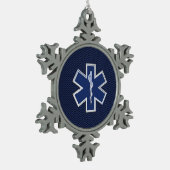 Stern des Leben-Sanitäters EMS auf blauer Schneeflocken Zinn-Ornament (Links)