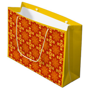 Stern, Feuer, Kreuz, orange und gelbes Muster Große Geschenktüte
