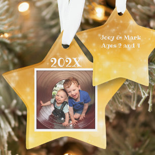Stern-Foto-Kinder-Andenken datiertes Weihnachtsbau Ornament