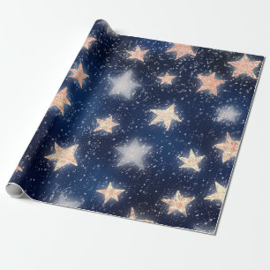 Stern-Galaxie-Himmel-Marine-Blau-NachtRosen-Gold Geschenkpapier