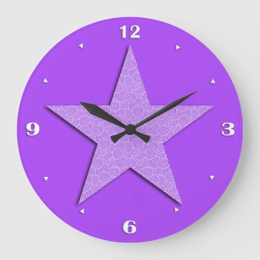 Stern gemustert in Chinesischer Spirale - Lavendel Große Wanduhr (Vorderseite)