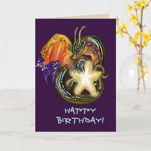 Stern-Glühen-Drache-Geburtstag Karte (Gelbe Blume)