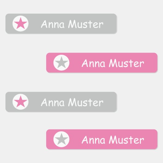 Stern - grau rosa - 96 schmale Kinder Etiketten (Gruppe)