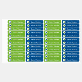 Stern - grün blau - 96 schmale Kinder  Etiketten