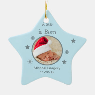 Stern ist geboren Personalisierter Foto-Schmuckanh Keramik Ornament