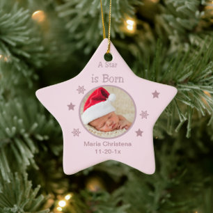 Stern ist geboren Personalisierter Foto-Schmuckanh Keramik Ornament
