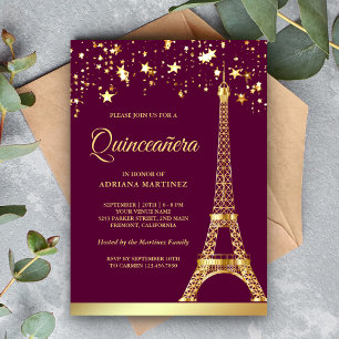 Stern Konfetti Gold Eiffelturm Rosa Quinceanera Einladung