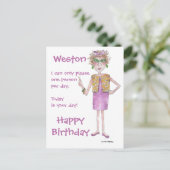 Stern Looking Lady gemalt Karikaturentext Postkarte (Stehend Vorderseite)