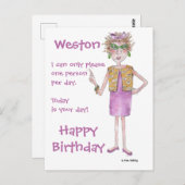 Stern Looking Lady gemalt Karikaturentext Postkarte (Vorne/Hinten)