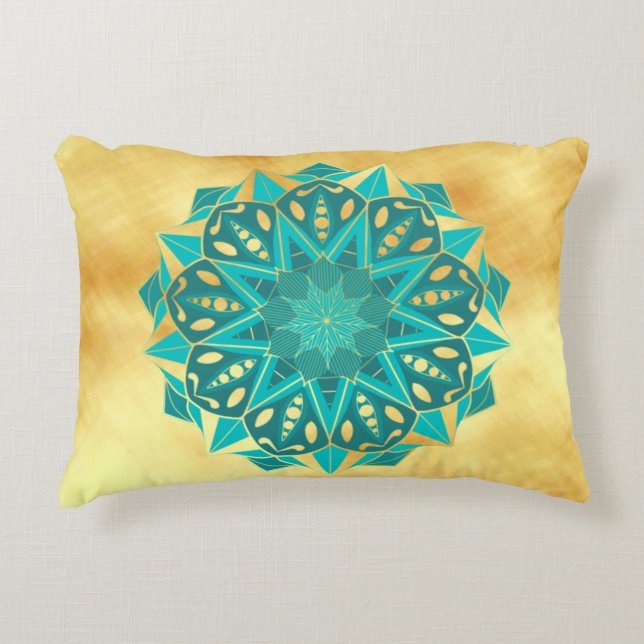 Stern Mandala Blau Gold Dekokissen (Vorderseite)