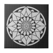 Stern Mandala Stricken schwarz & weiß Fliese (Vorderseite)