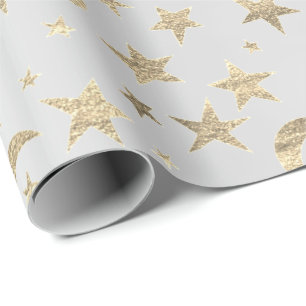 Stern-Mond-silbernes Grau-Goldmetallische Geschenkpapier