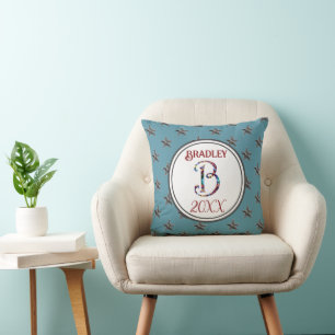 Stern-Monogramm-Initiale Blaues Nautiles-Dekor-And Kissen