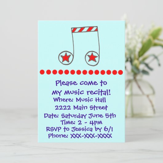 Stern Musical Note Music Erwägungsgrund Einladung (Stehend Vorderseite)