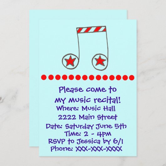 Stern Musical Note Music Erwägungsgrund Einladung (Vorne/Hinten)