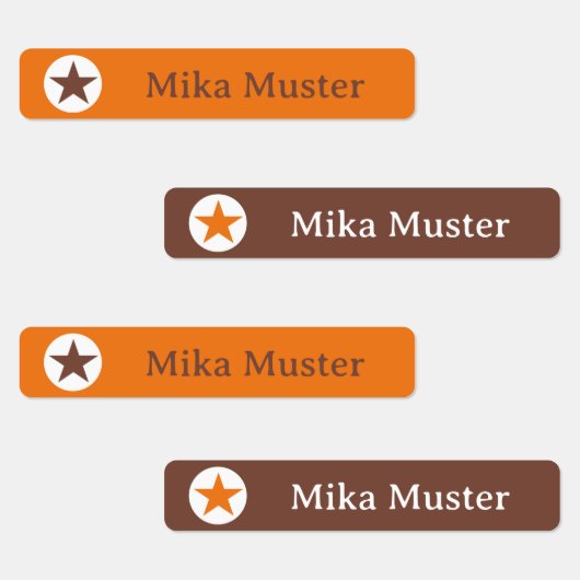 Stern - orange braun - 96 schmale Kinder Etiketten (Gruppe)