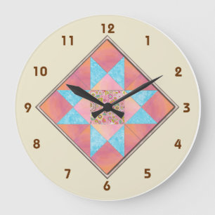 Stern-Patch-Sonnenuntergang- und Wasser-Quiltblock Große Wanduhr