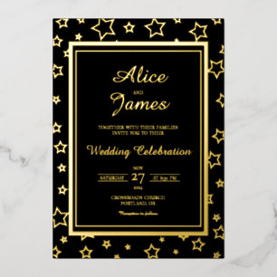 Stern-Rahmen elegant schwarze Goldfolie Hochzeit Folieneinladung