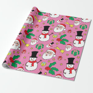 Stern Santa Claus Schneemann Weihnachtsmuster Rosa Geschenkpapier