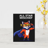 Stern-Schabernack-Superheld-Fuchs mit Cape Cartoon Karte (Gelbe Blume)