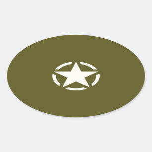 Stern-Schablone Vintage auf Khaki-Grün Ovaler Aufkleber