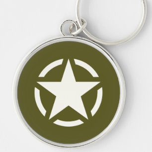 Stern-Schablone Vintage auf Khaki-Grün Schlüsselanhänger