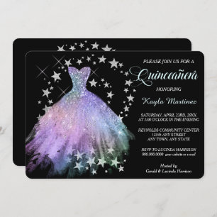 Stern-Schimmer-Lavendel blaue Quinceanera Einladung