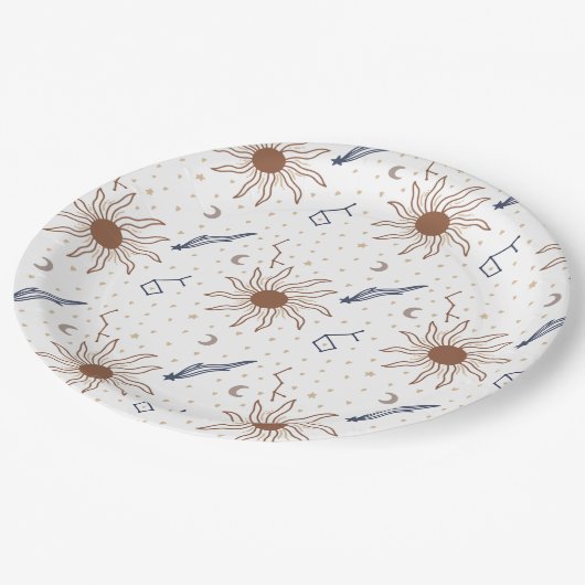 Stern, Sonne und Mond Pappteller (Schrägansicht)