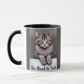 Stern Tabby Cat verlangt einen ernsthaften Vortrag Tasse (Links)