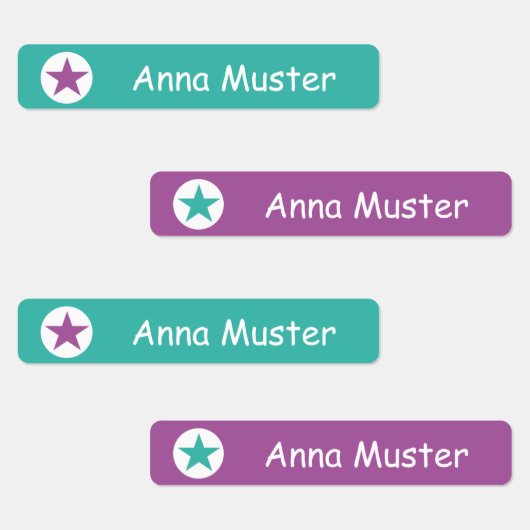 Stern - türkis lila - 96 schmale Kinder Etiketten (Gruppe)