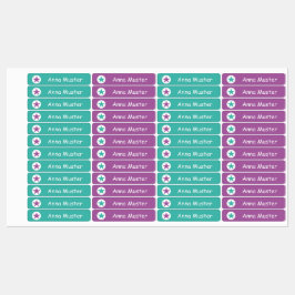 Stern - türkis lila - 96 schmale Kinder  Etiketten