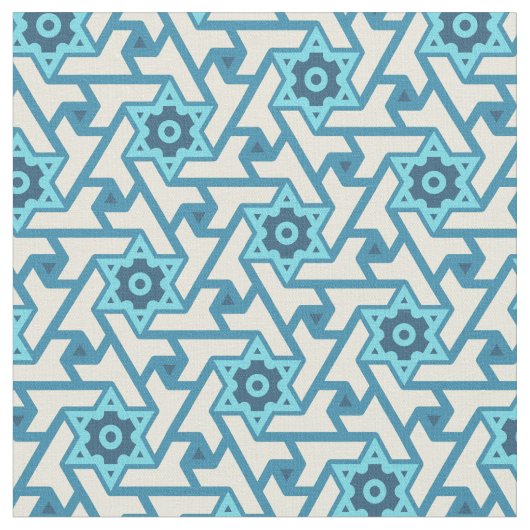 Stern-von-David-Muster Blau und Cremefarbenes Must Stoff (Nahaufnahme)