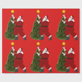 Stern von Santa – Rotes Baum-Wrap-Papier Geschenkpapier