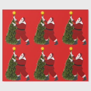 Stern von Santa – Rotes Baum-Wrap-Papier Geschenkpapier