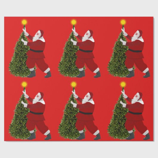 Stern von Santa – Rotes Baum-Wrap-Papier Geschenkpapier (Flach)