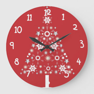 Stern-Weihnachtsbaum auf rotem Hintergrund Große Wanduhr