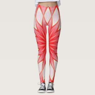 Stern Weiß und Rot Kaleidoskop Floral Mandala Leggings