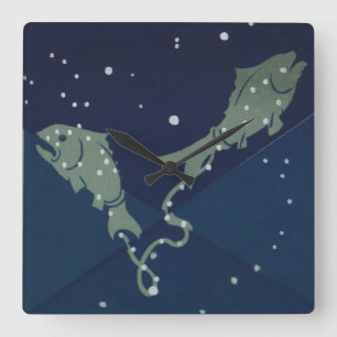 Sternbild Fische Tierkreiszeichen Vintage Astrolog Quadratische Wanduhr