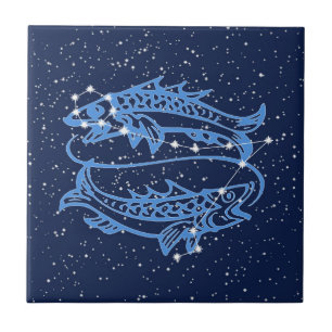 Sternbild Fische und Sonnenzeichen mit Sternen Fliese