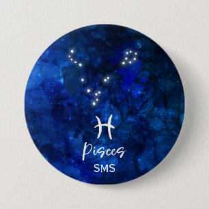 Sternbild Fische Zodiak Blaue Galaxie Monogramm Button