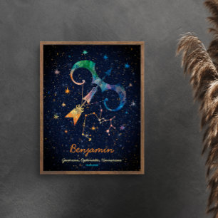 Sternbild Schütze Zodiak Wasserfarbe Galaxie Poster
