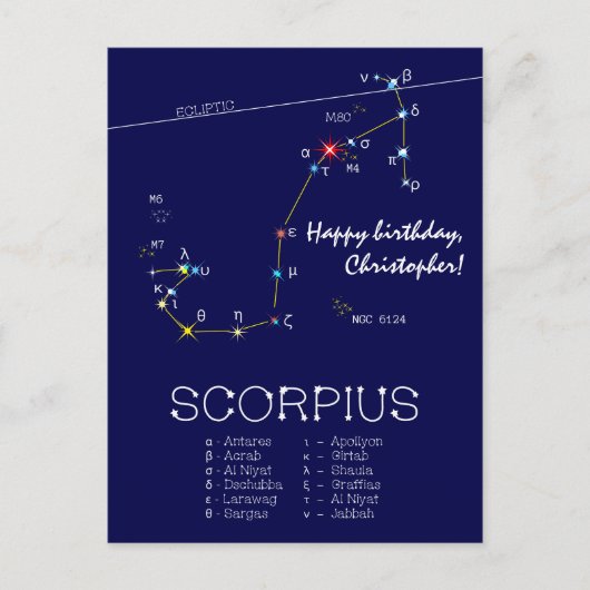 Sternbild Skorpion Postkarte (Vorderseite)