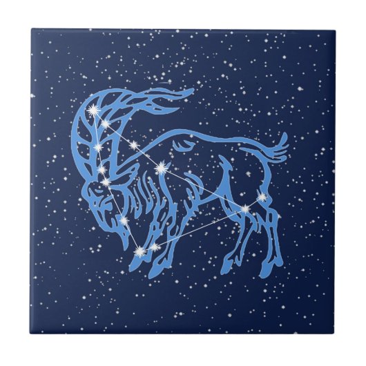 Sternbild Steinbock und Sonnenzeichen mit Sternen Fliese (Vorderseite)