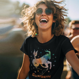 Sternbild Steinbock Zodiac Wasserfarbe Galaxie T-Shirt