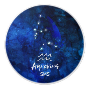 Sternbild Wassermann Zodiac blaues Galaxie-Monogra Keramikknauf